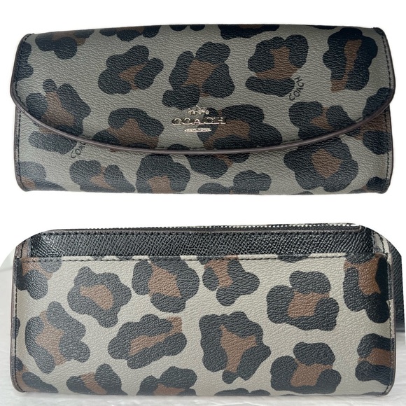 COACH OCELOT GREY BLACK LEOPARD WALLET INSERT POUCH CHEETAH ANIMAL PRINT RARE - Picture 1 of 6